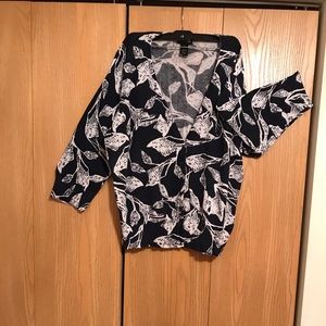 LANE BRYANT BLUE AND WHITE COTTON CARDIGAN SWEATER